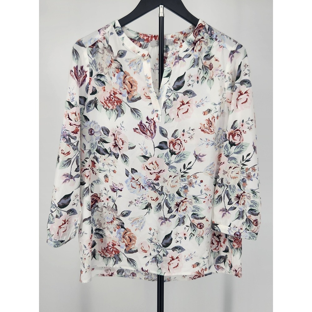 Dalia Women Floral Split V-Neck Blouse 3/4 Sleeve Multi-Color MB1511-162PY47 M
